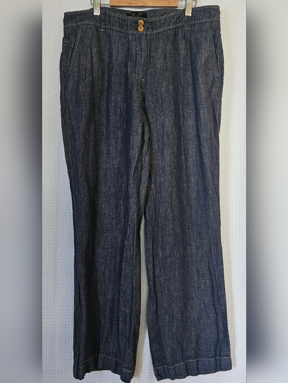 Talbots Dark Blue Straight-Leg Linen-Blend Pants